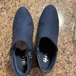Brand new Style&Co suede blue bootie. 1 1/2 inch heel. Zip closure on side.